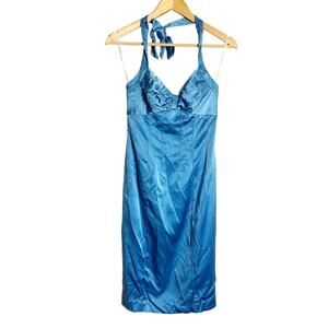 Betsey Johnson Blue Silk Halter Tie Neck Sheath Knee Length Cocktail Dress 2